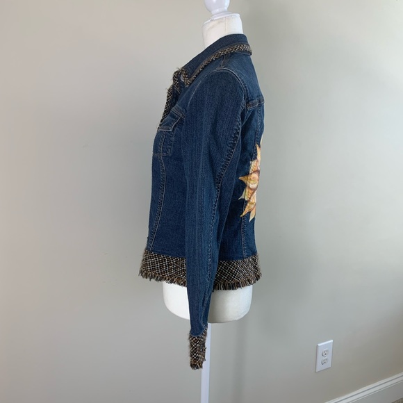 Coldwater Creek Denim Jacket Painted Sunflower - Picture 4 of 7